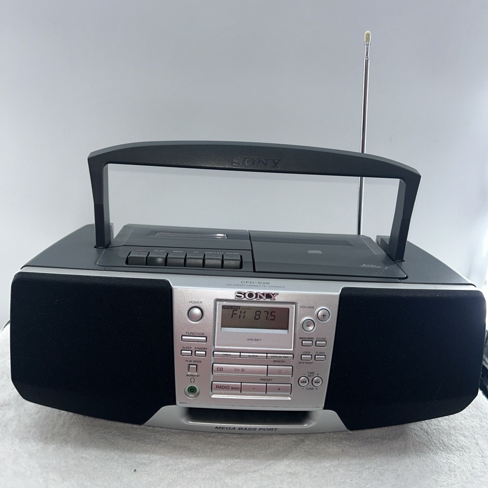 Sony CFD-S28 Portable CD Radio Cassette Boombox Stereo + Cable - Tested Working
